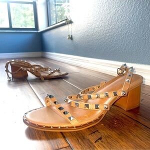 Nude studded block heels